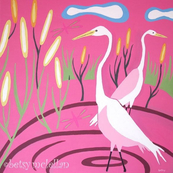 Egrets and Cattails - Giclee Print