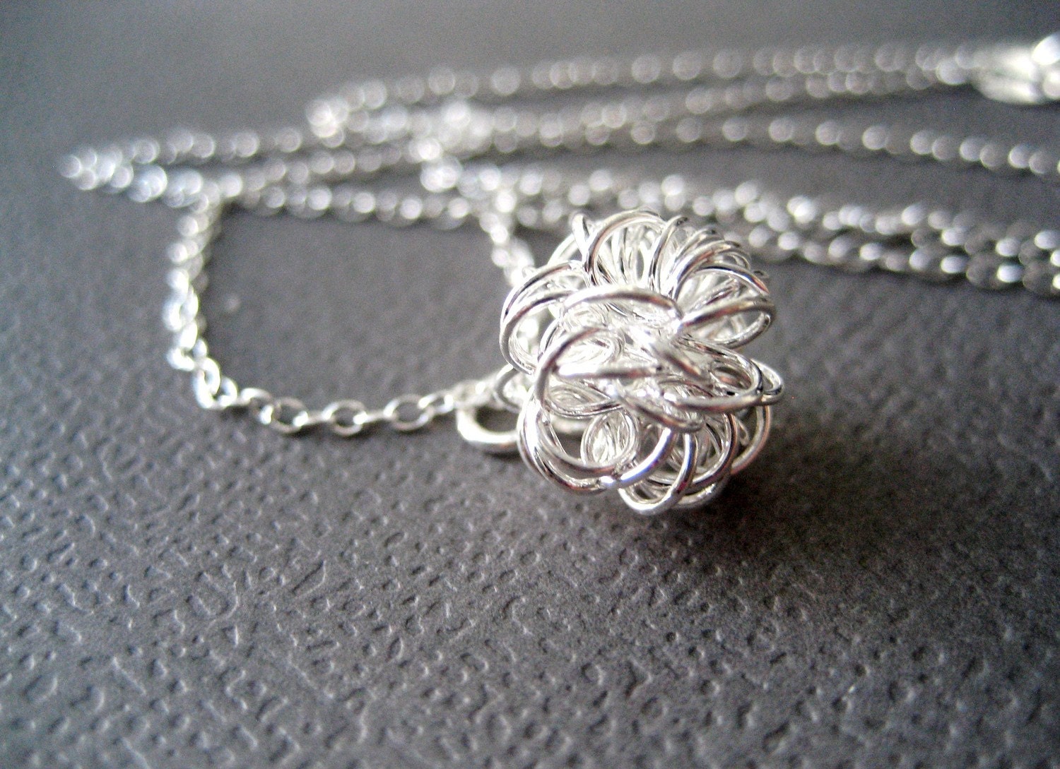 Modern Dandelion Sterling Silver Necklace Handmade - Simple elegant wire ball - Handmade by CuteJewels