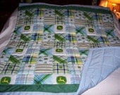 Handmade Baby John Deere Logos Plaid Cotton Baby/Toddler Quilt-NEWLY MADE 2013