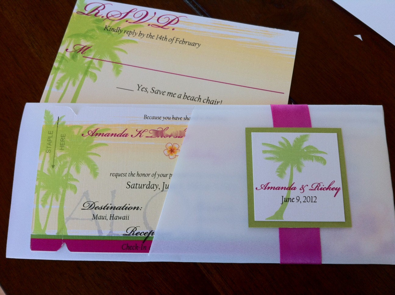 DEPOSIT Tropical Boarding Pass with Vellum Sleeve
