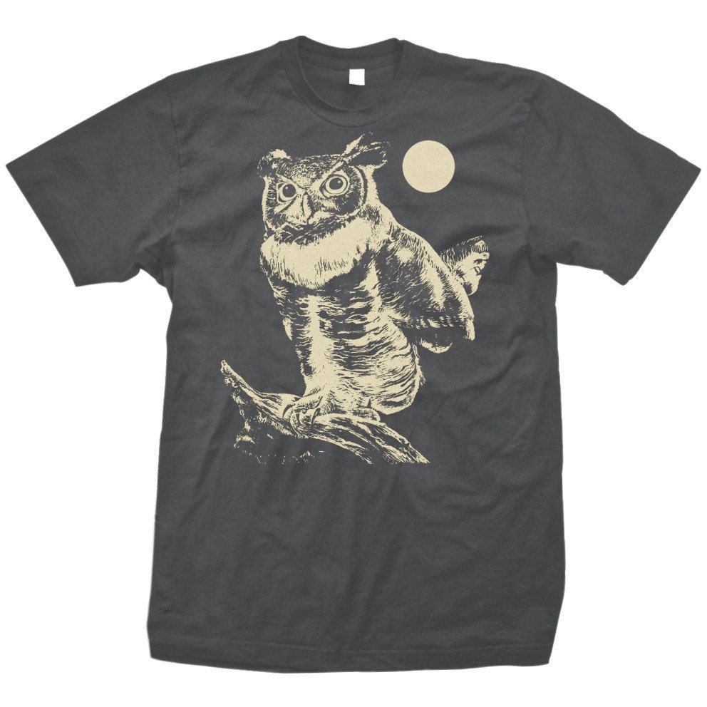 Owl t-shirt, grey with Moon Print Unisex