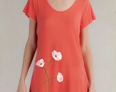 Poppies Floral Printed Dress. Tomato Red Fashion T-Dress, Tshirt Tunic
