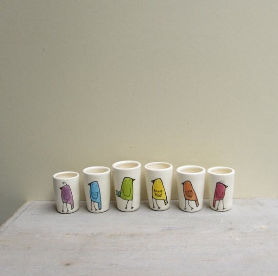 Mini bird vase, set of six rainbow bird bud vases, stocking stuffer, secret santa gift under 50