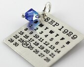 Personalized Calendar Charm - Mark Your Calendar Charm - hand stamped sterling silver charm with Swarovski crystal dangle