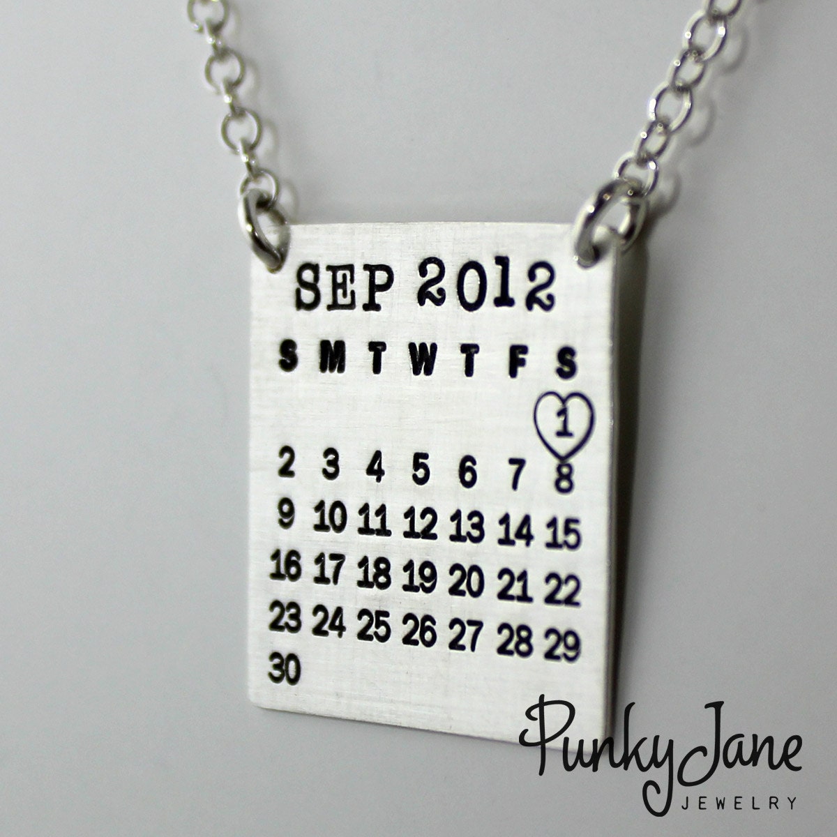 Mark Your Calendar Necklace -- hand stamped personalized sterling silver necklace TOP HANG