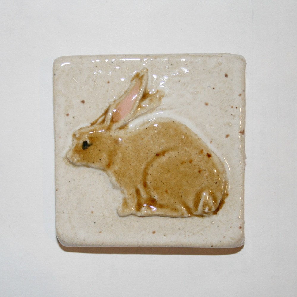 Handmade ceramic 3x3" rabbit tile