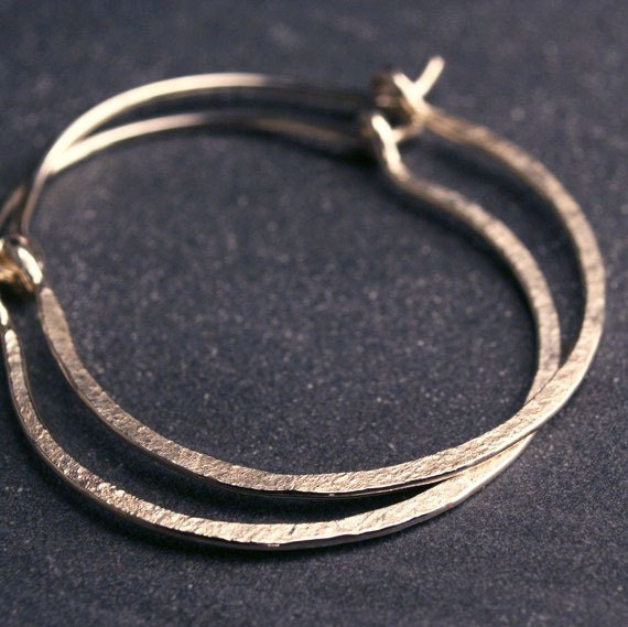 Sterling silver hammered hoop earrings 1"