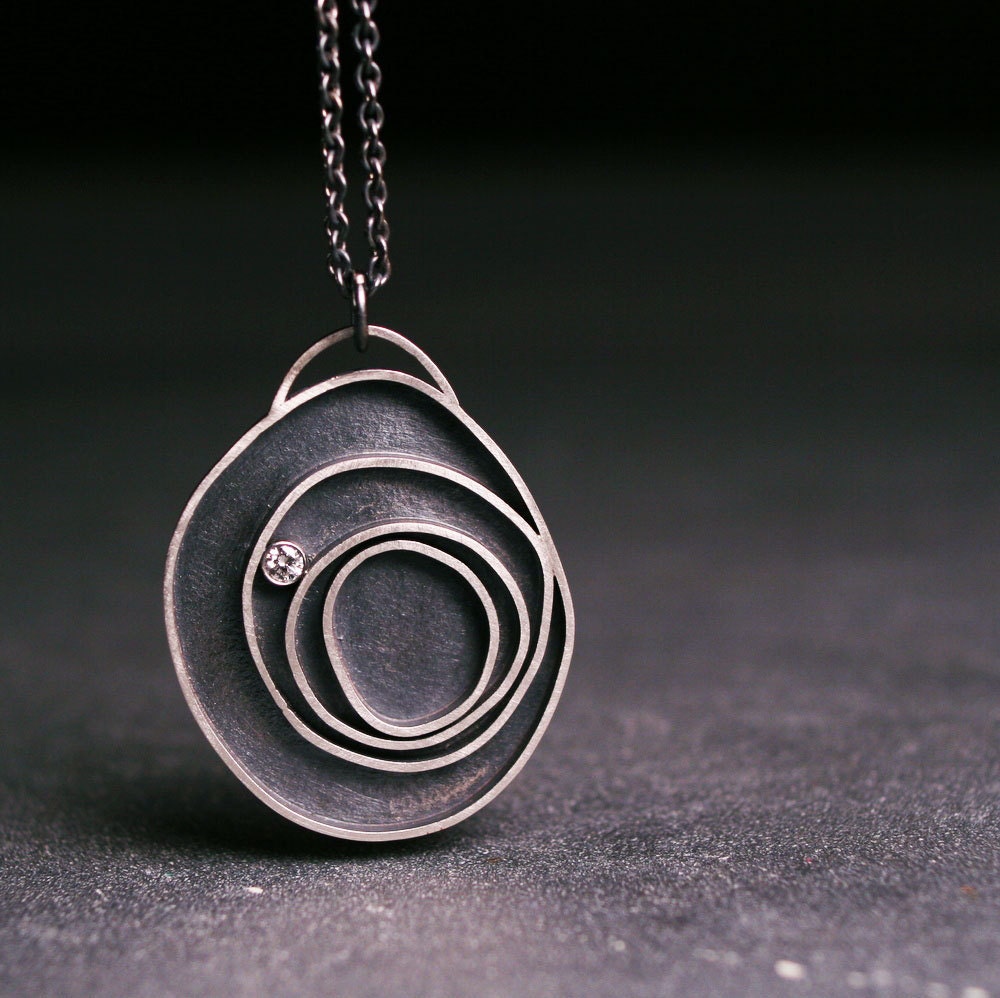 Diamond and sterling silver concentric circle pendant   Orbit