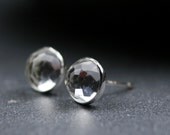 Rose cut white topaz and sterling silver bezel set earrings 6mm