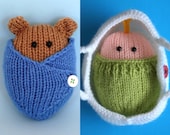 2 patterns Wrapped Up Baby and Baby Bear in blanket and basket - INSTANT DOWNLOAD PDF Knitting Pattern
