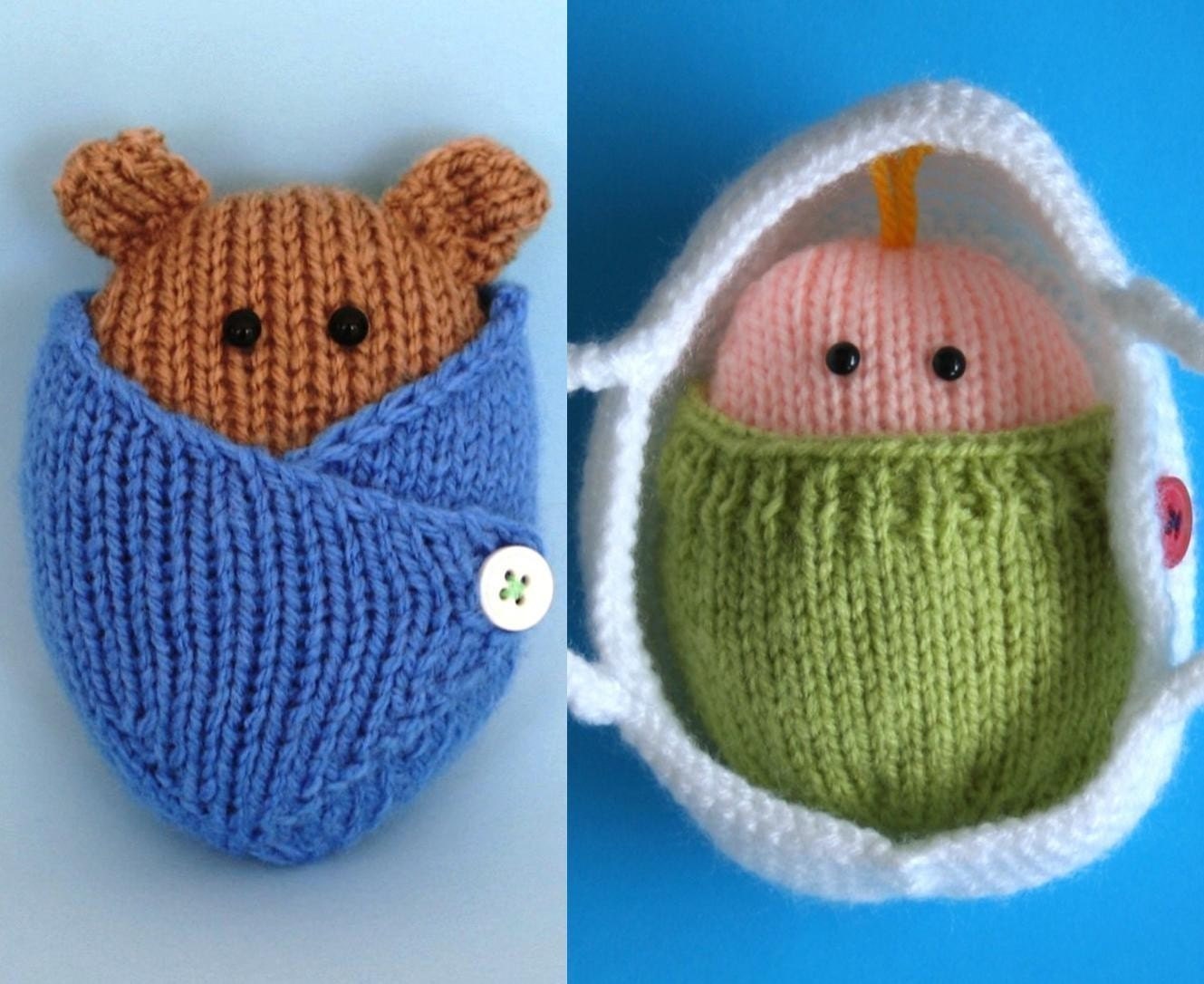 2 paterns Wrapped Up Baby and Baby Bear in blanket and basket - INSTANT DOWNLOAD PDF Knitting Pattern
