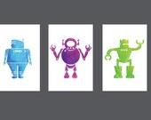Set of 3 Framed 4in by 6in Robot Prints