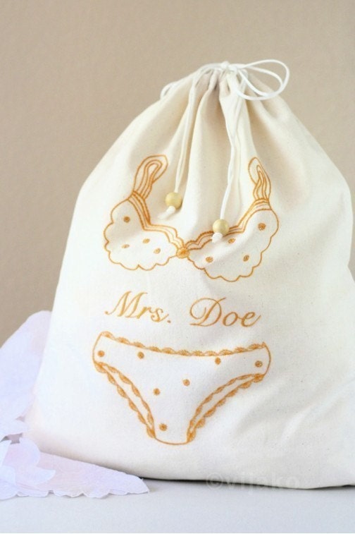 Personalized lingerie bag, hand embroidered - choose your favorite color