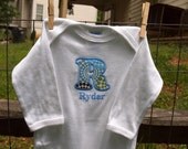 Boutique Custom Monogram Personalized Letter with name Long Sleeved Onesie