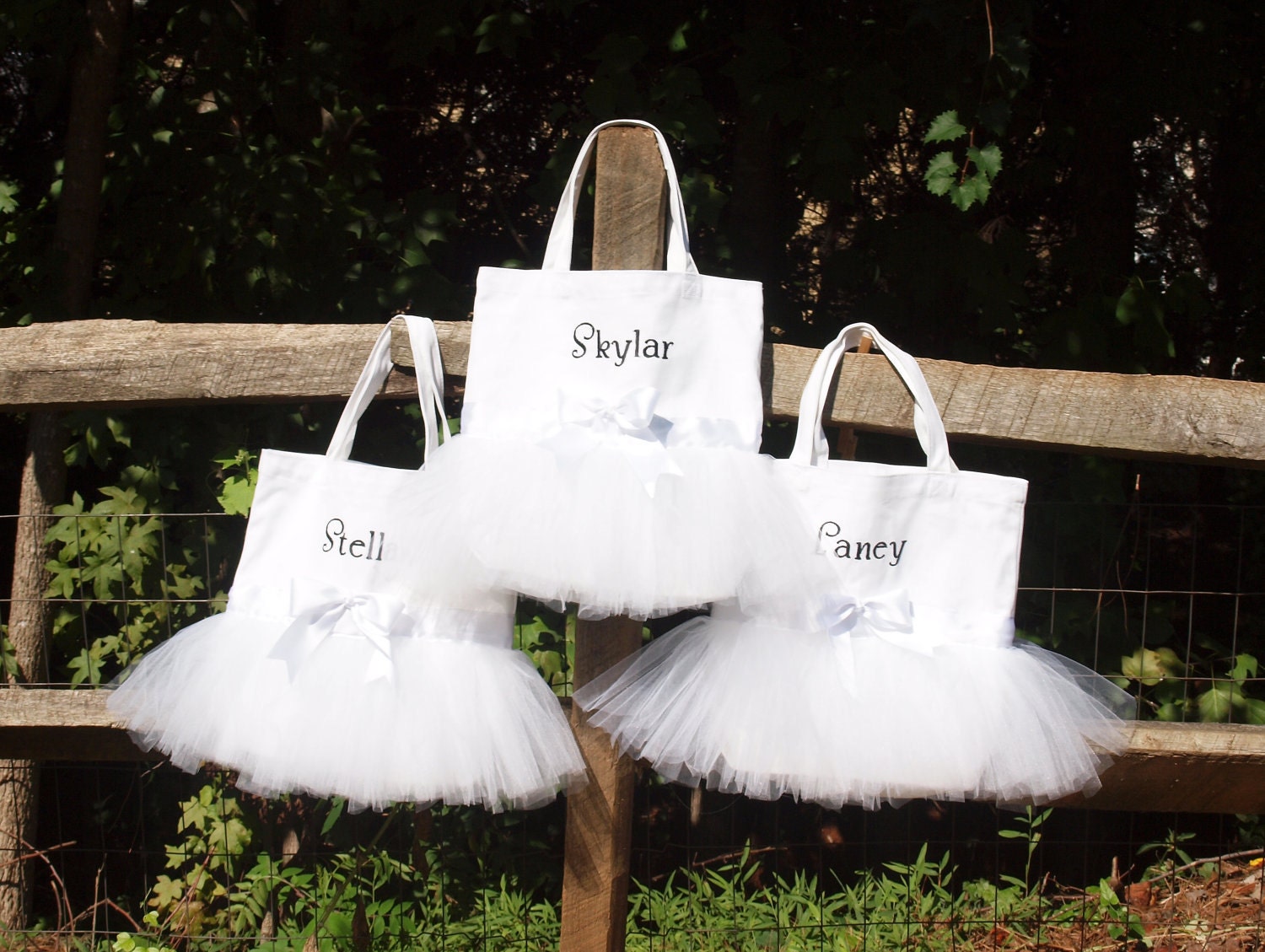 Custom Boutique monogram name Fairytale Bride, Bridesmaid or Flower Girl TuTu Tote Bag
