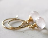 Pale Pink Rose Quartz Gold Earrings Pastel Spring Fashion Wire Wrapped Jewelry