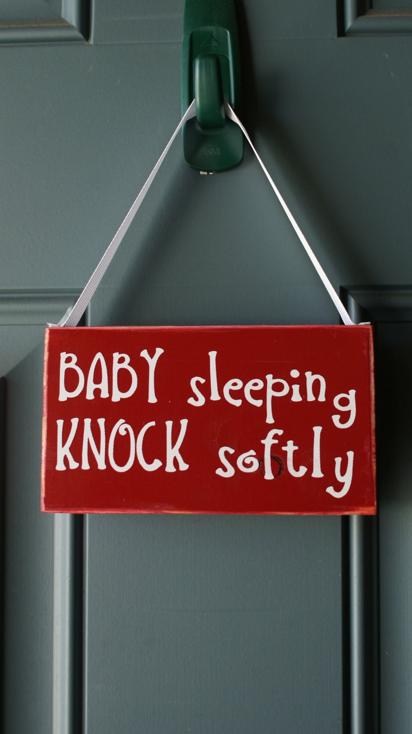 KNOCK softly BABY sleeping door hanger - wood and vinyl sign