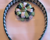 Ladybug Green & White Woven Ribbon Headband w/Detachable Hairclip