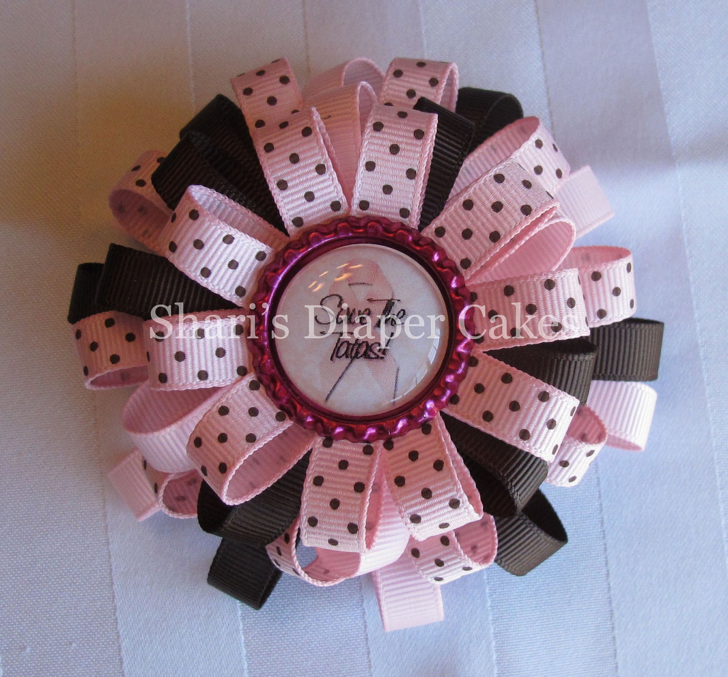 Loopy Ribbon Bow with Bottlecap Center on French Barrette