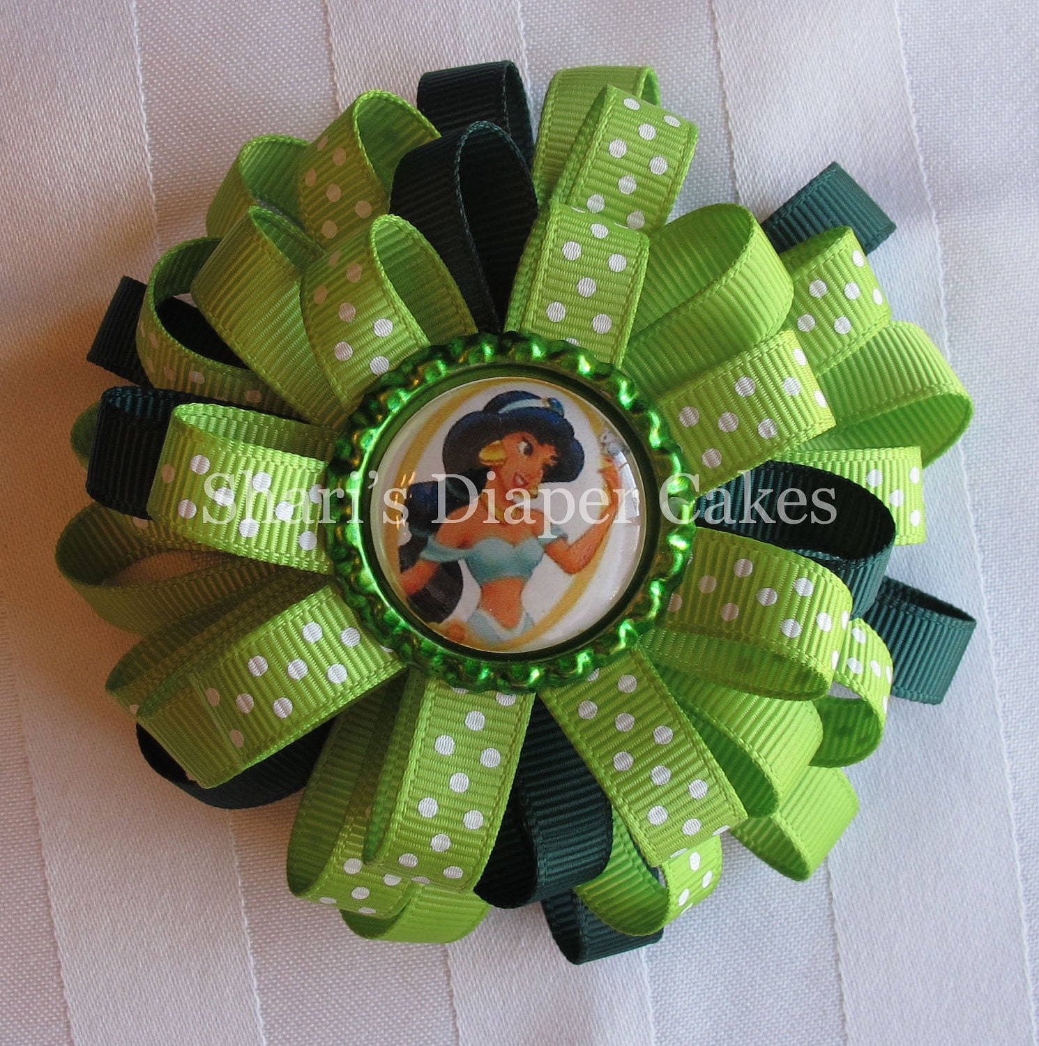 Princess Jasmine Bottlecap Loopy Bow on French Barrette