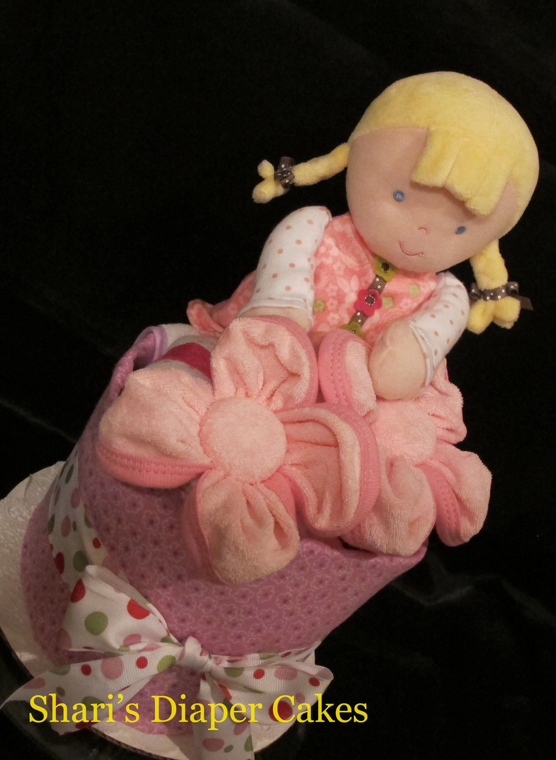 Pretty in Pink Doll 1-Tier Diaper Cake - Baby Gift - Baby Shower Centerpiece