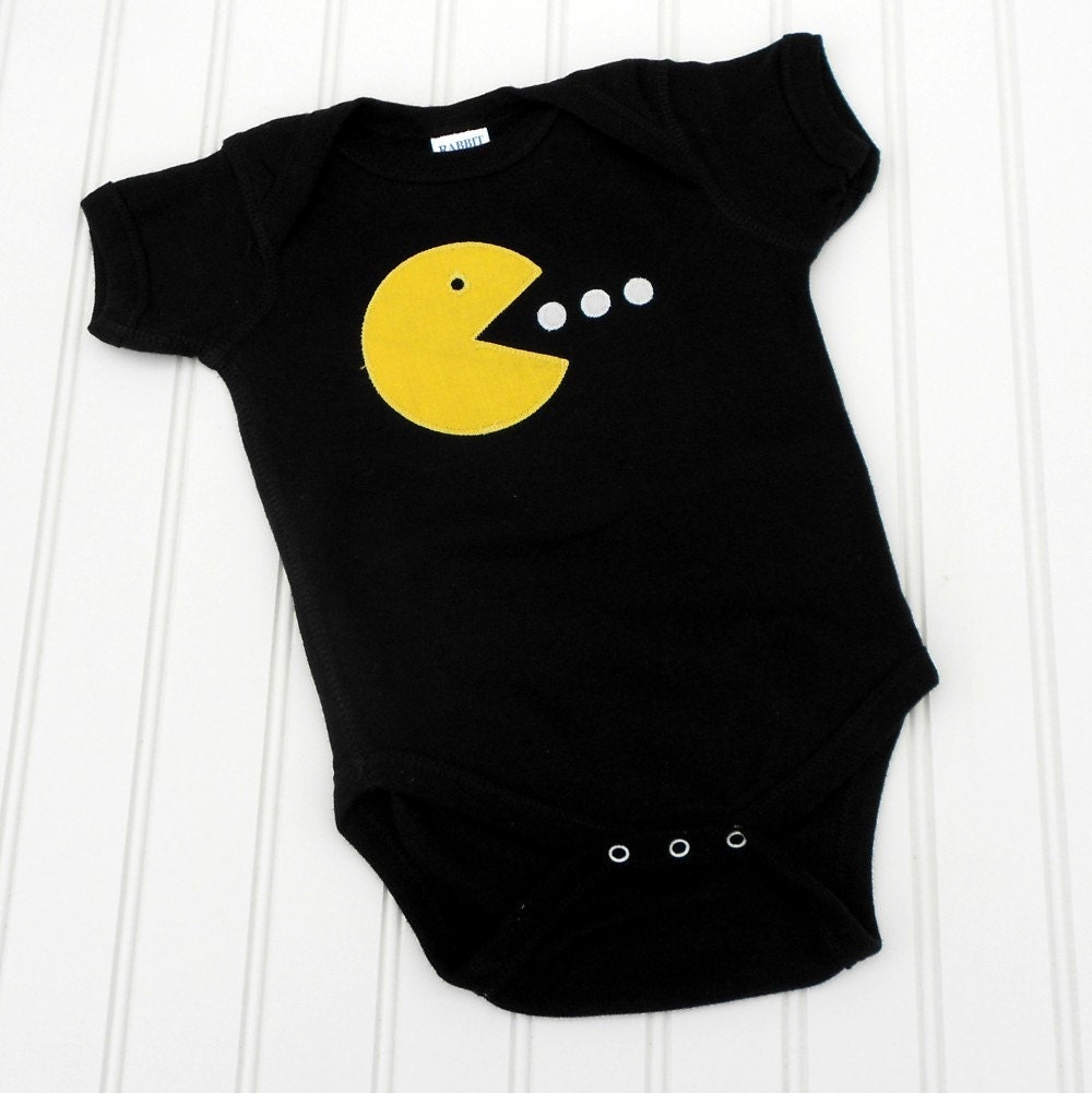 Great Baby Shower gift READY TO SHIP Pacman inspired onesie sewn cotton applique