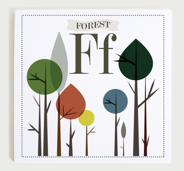 Ff is for Forest Nursery Wall Art Print - 8 x 8
