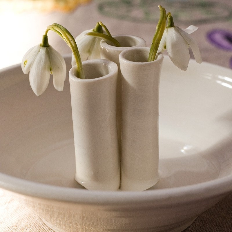 White Spring Mothers Day Garden Inspired Bud Vase by Bunny Safari