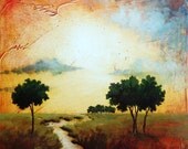 Sun Tree River Cloud landscape PRINT of original oil painting printed on 8.5 x 11 image is 8 x 8 G. Peine Toomalatai