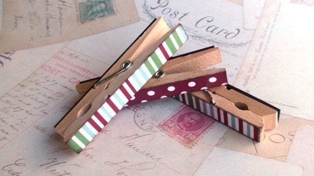 Decorated Clothespins Fridge Magnets - Candy Stripe - Set of 3