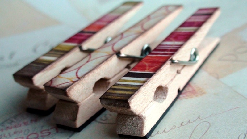 Stripes and Circles - Decorated Clothespins Fridge Magnets - Set of 3