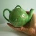 Tiny Hall China 2-Cup Teapot, Green with Gold French Flower Decoration