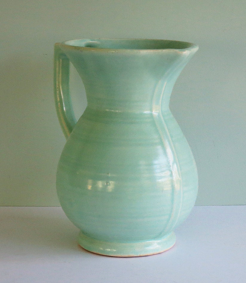 Vintage Farmhouse Pottery Pitcher or Vase in Light Green