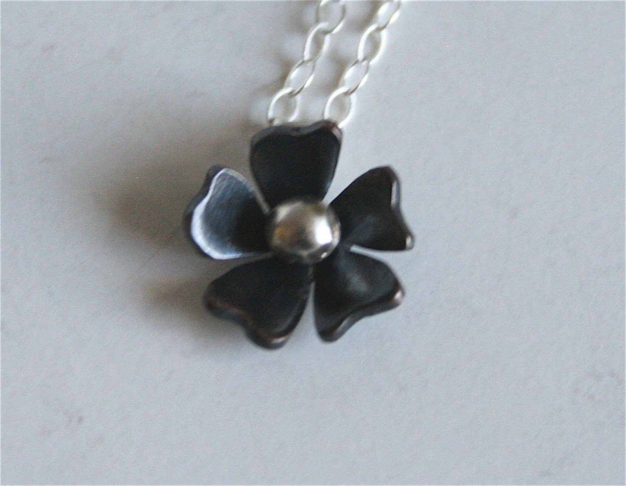 Tiny Black Rose Flower Necklace