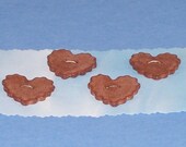 Ceramic Buttons Four Ruffled Hearts Plum Brown Ceramics Pottery