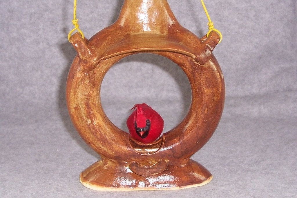 Handmade Ceramic Bird Feeder in Golden Amber  Brown Wheel thrown  Stoneware Ceramics   Pottery