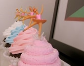 Fake Cupcake Ballerina Cupcake with Pink and White Roses Perfect Birthday Party Decor Can Be A Photo Holder, Business Card Holder Color of Ballerinas Tutu and Hair Can be Customized for You