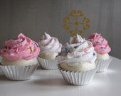 Fake Cupcake Mini Pink/ White Cupcakes w/Sprinkles Set 4 TOO CUTE Great Baby Shower Decor Photography Sessions Can Be Made Into Ornaments