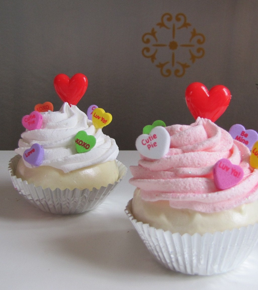Fake Cupcakes "Conversation Heart Cupcakes" Set 2 Valentines Day Gift for your Sweetheart/Friends/Family/Teachers 12 Legs Original Design
