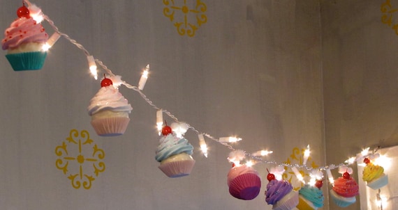 Fake Cupcake "Cupcake Lovers" String Lights 10 Mini Asst. Cupcakes 12 Legs Original Design & Concept Fab Bakery, Kitchen Decor First on Etsy