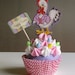 Fake Cupcake Easter Rooster Cupcake Collectable with Vintage Image of Rooster and miniature Easter eggs Original 12 Legs Design