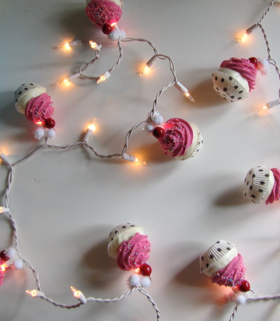 Fake Cupcake Pink Rockabilly String of Lights 12 Legs Orignal Concept Design 10 Mini Pink Fake Cupcakes Fab Bakery Decor First on Etsy