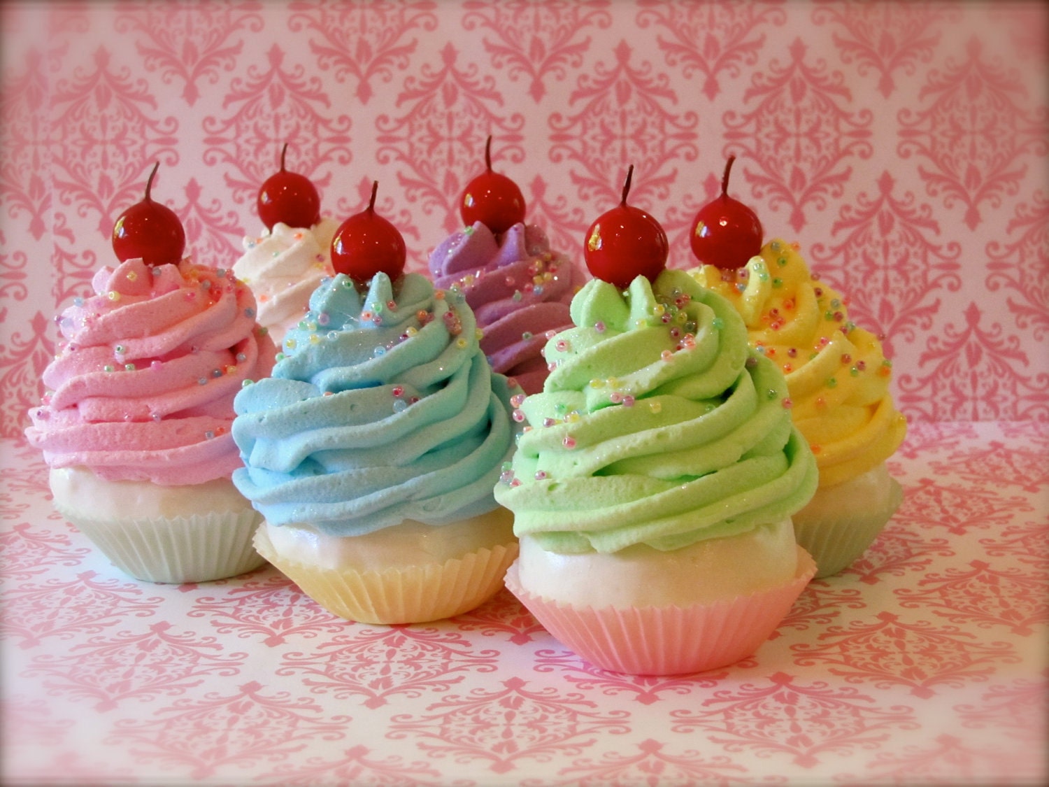 Fake Cupcakes Mini Cupcakes Set 6 "Marie Antoinette Let Them Eat Cake Collection" Pastel Colors for Photo Props, Can Be Made Into Ornaments