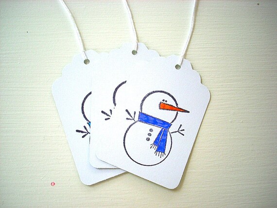 Christmas Gift Tags Snowman Colored Scarf - LilpaperBoutique