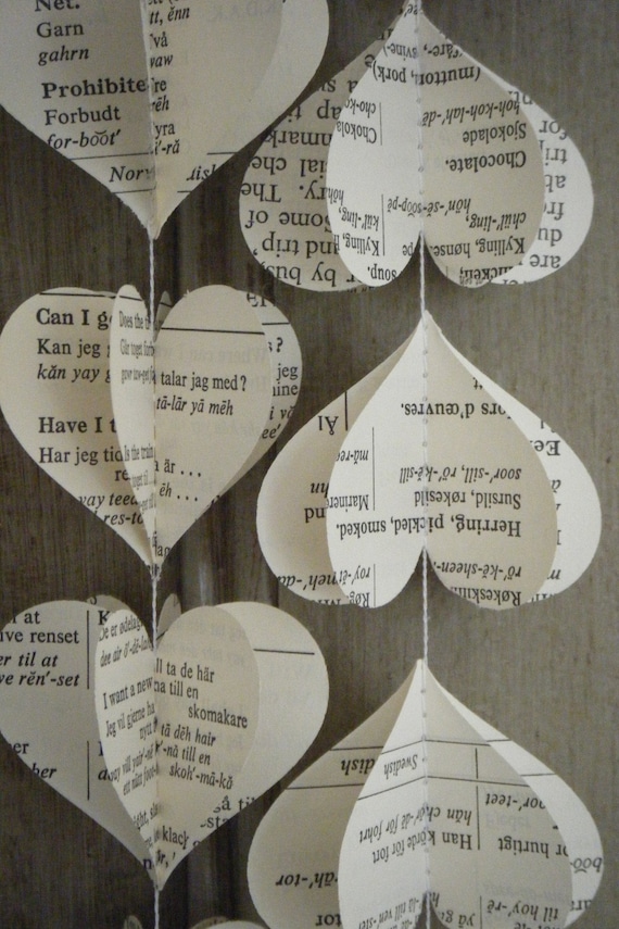 Vintage Scandinavian Book Paper Mobile 3D Heart Strings