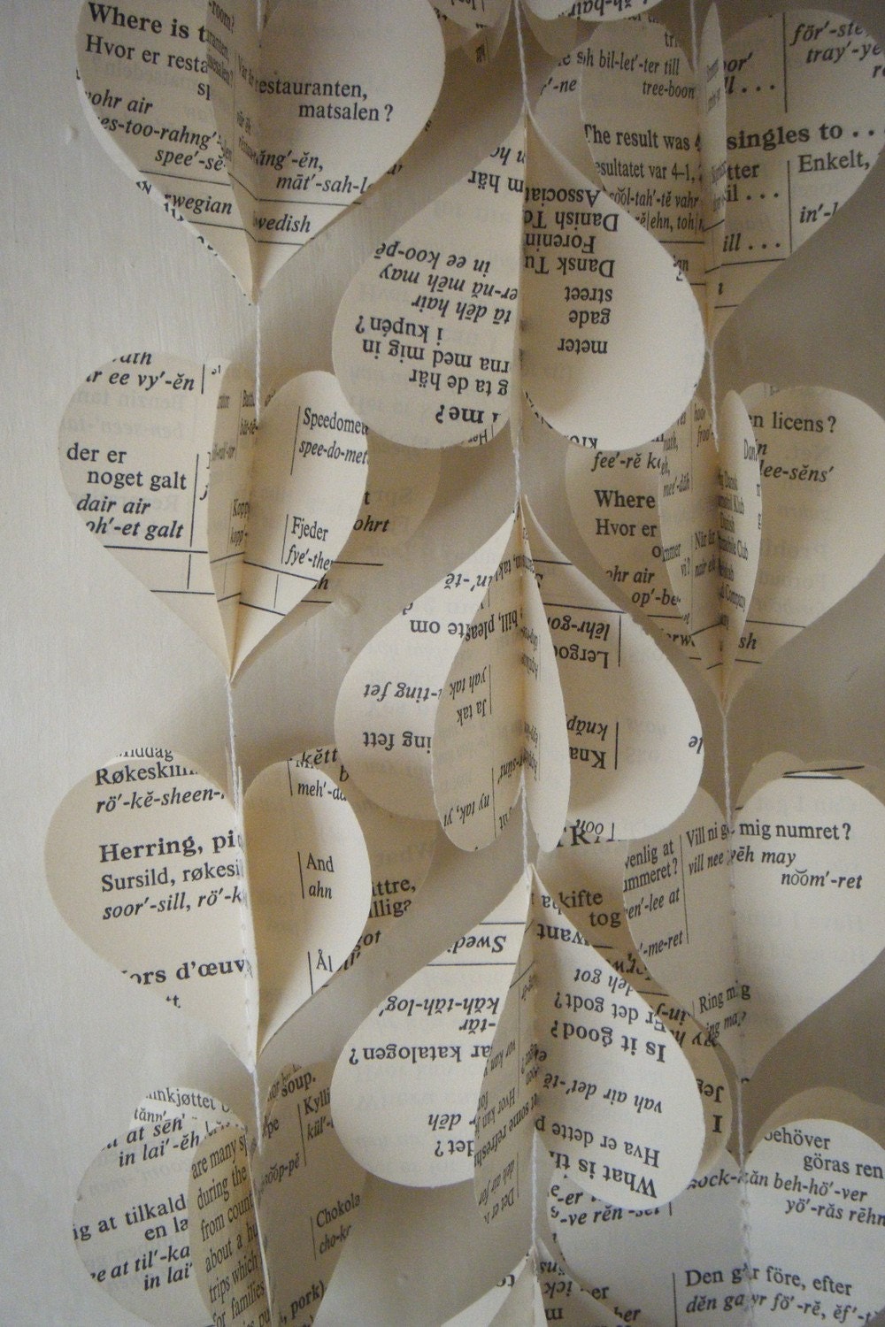 Vintage Scandinavian Book Paper Mobile 3D Heart Strings