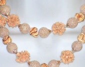 Vintage Necklace Carved faux Coral Shells Sand Beads Duo