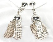 Vintage Earrings Whiting & Davis Mesh Collection Dangle Clip Silver Metal Seventies