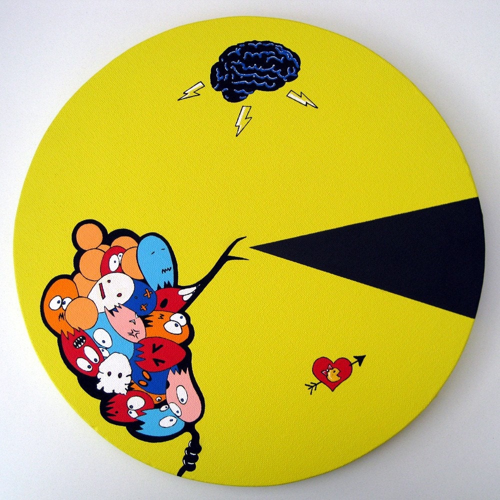Inspired by Pac Man - Think, Eat, Love - Original Painting by Arcade Artist