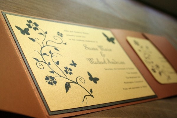 Wedding Invitation Butterflies and Flowers Pocketfold  - Get Started Deposit